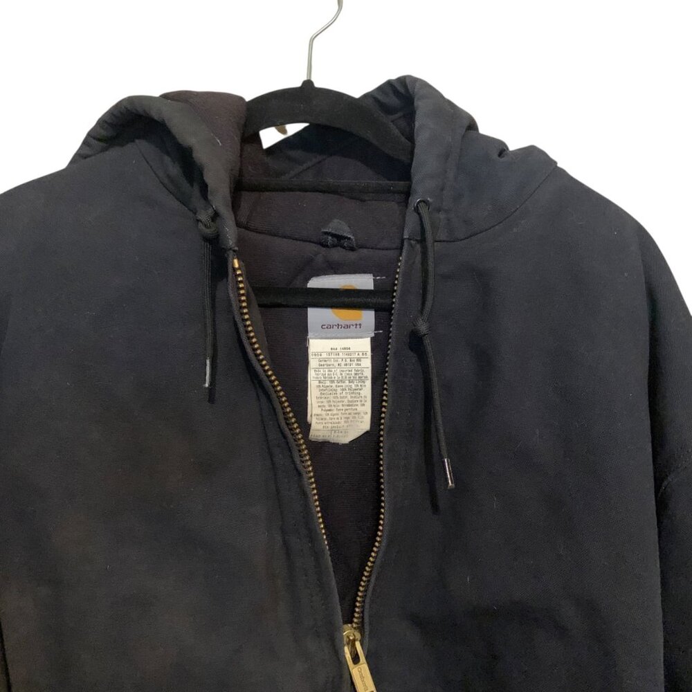 VTG 90s CARHARTT Jacket Duck Chore Quilted Black Pipeline Embroidery Size XL USA - Picture 8 of 16